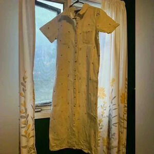 Women’s Size Small Denim and Co Cream Denim Floral Button Up Maxi  Dress